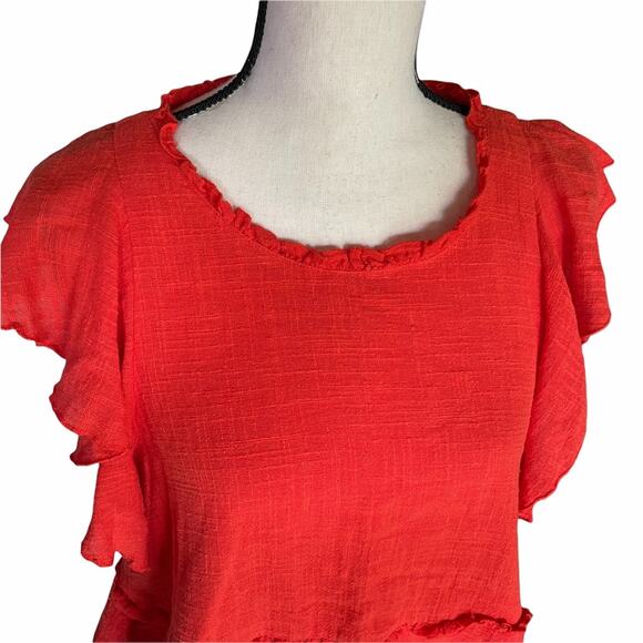 Anthropologie Maeve Cascade Tiered Shell Ruffle Valentine Red Women Size Small - Picture 5 of 8
